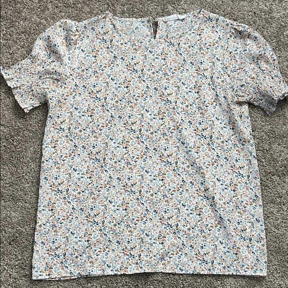 Womens Floral Short Sleeve Blouse - Blue & Peach